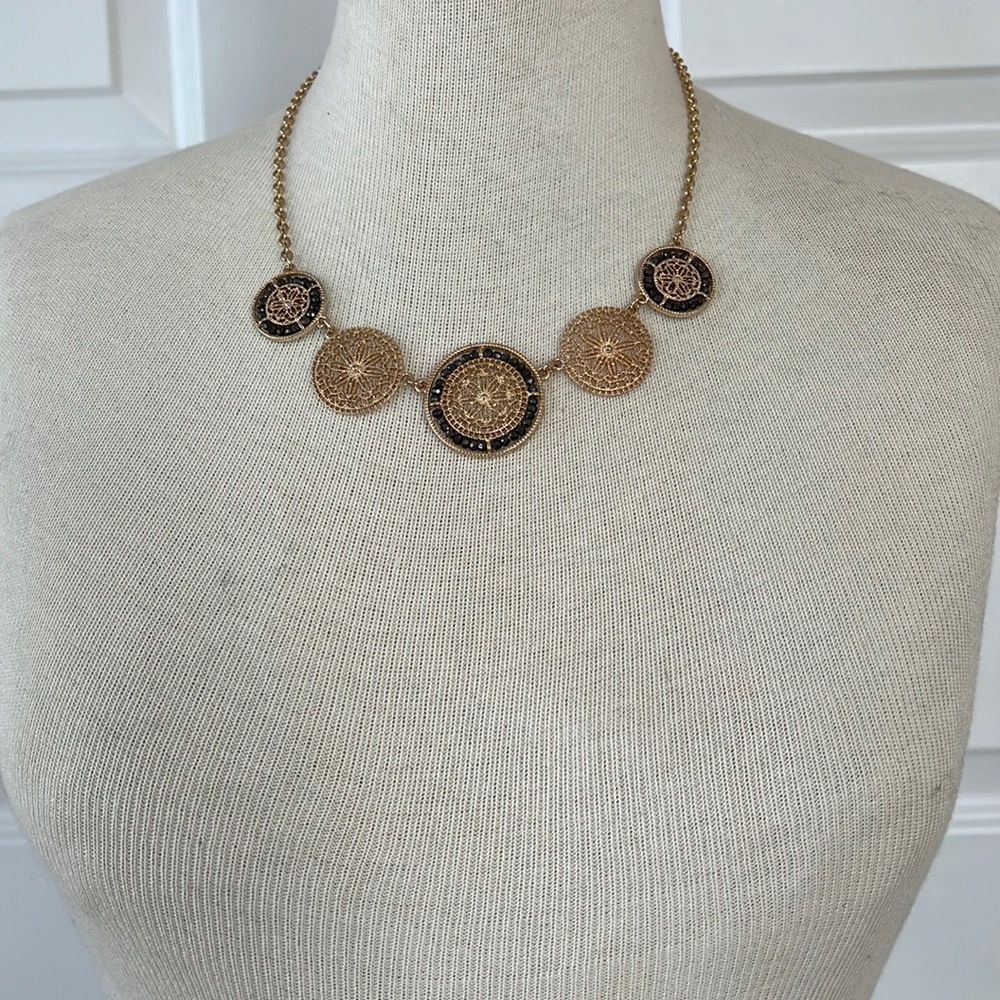Gold And Black Crystal Statement Necklace